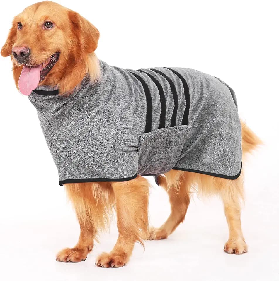 Mikrofaser-Hundebademantel, saugfähiger Trockenmantel, Schwarz, XL