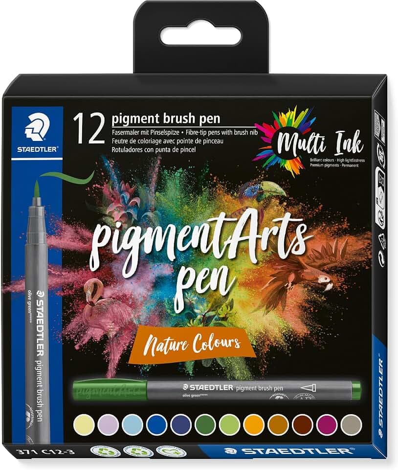 STAEDTLER Pigment Brush Pen 371 – 12er Set, Nature Colours