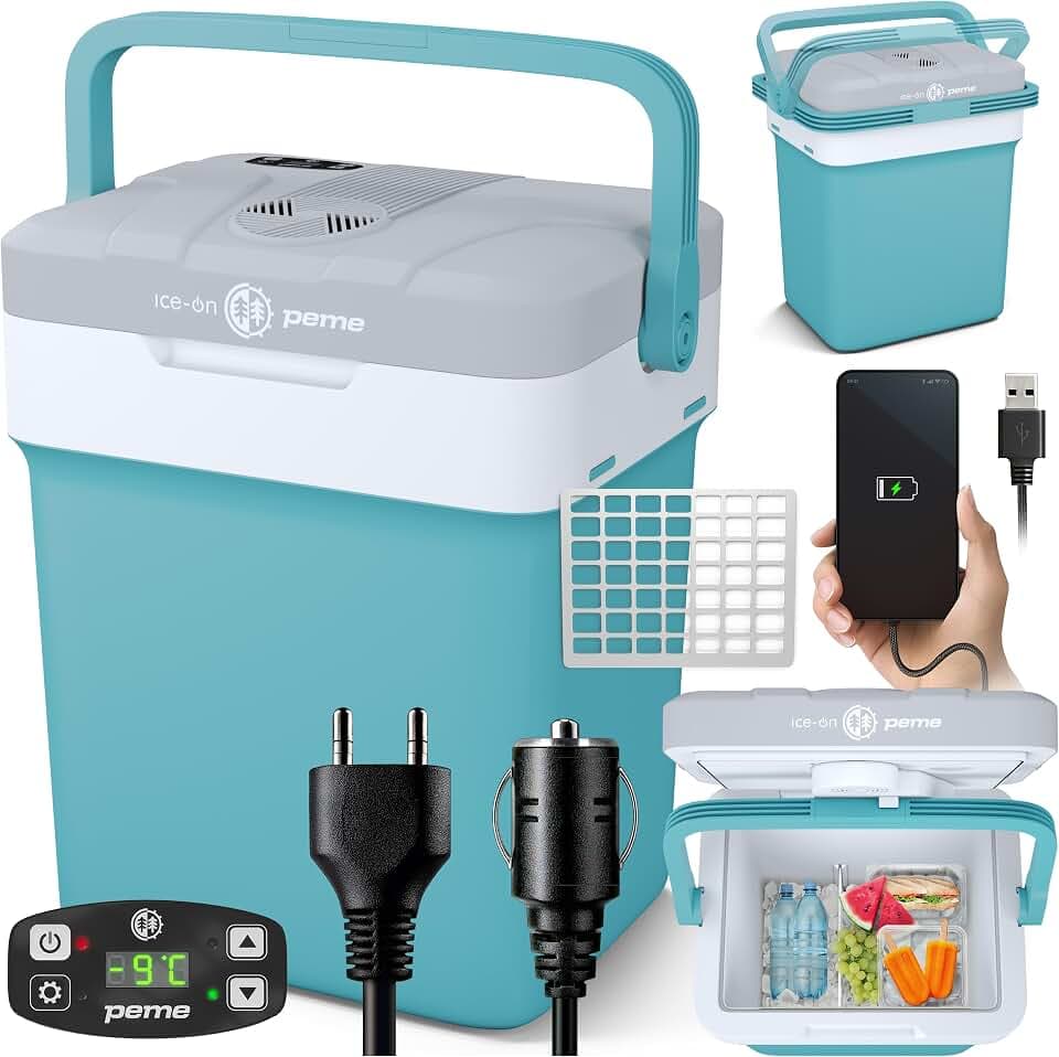 peme Kühlbox Auto elektrisch 12V 220-240 V mit Steckdose für Camping