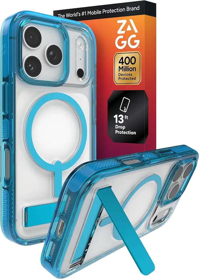 ZAGG Santa Cruz Snap Case with Kickstand for iPhone 17 Pro - Tranquil Blue, Drop Protection (13ft/4m), MagSafe Charging Compatible, ClearGuard Anti-Yellowing Technology, Scratch Resistant Phone Case