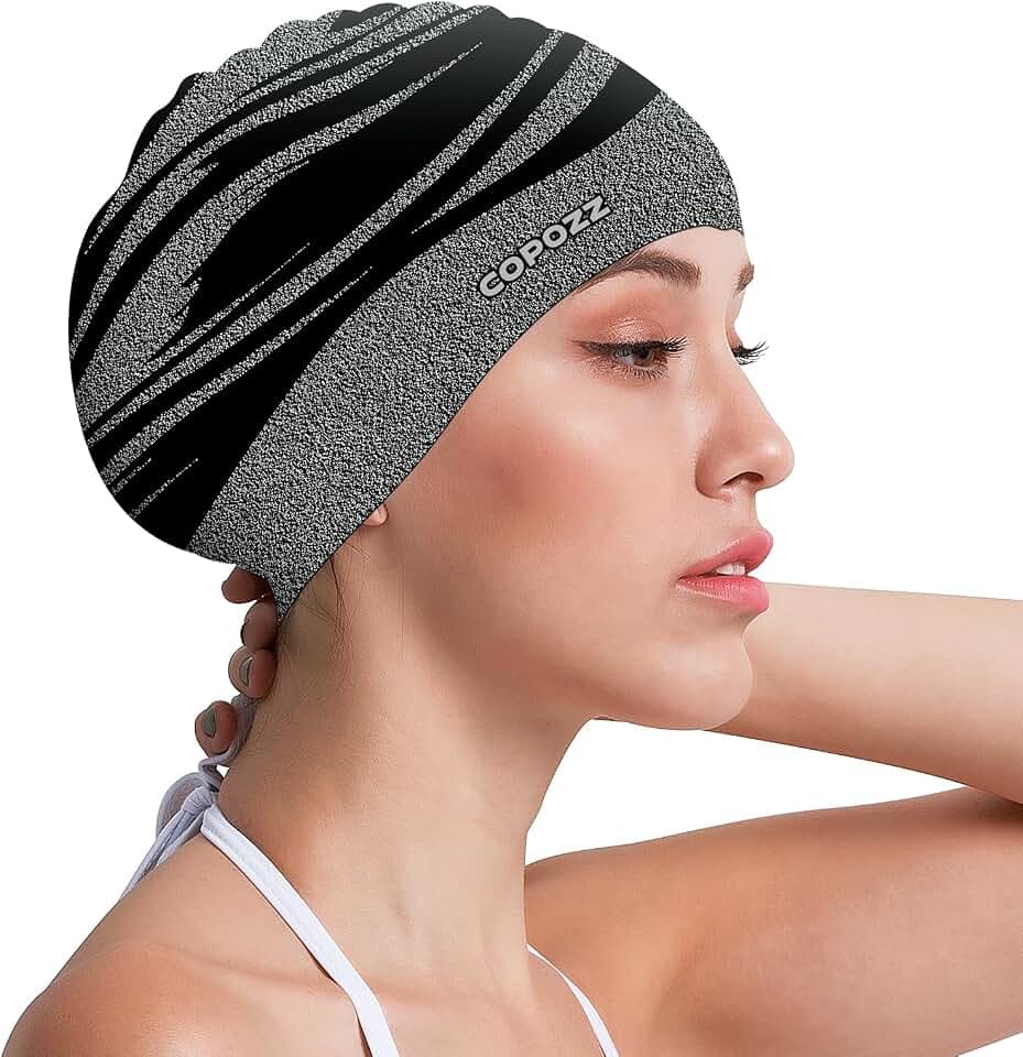 COPOZZ Erwachsene Badekappe, Unisex Wasserdicht Schwimmkappe für Herren Damen, Lange Haare Silikon Swimming Cap Bademütze für Männer Frauen