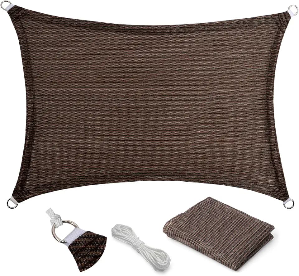 Eden's Decor 6' x 8' Brown Sun Shade Sail Outdoor Canopy Rectangular Awning Fabric Cloth Screen for Patio Garden Backyard Pergola Custom Size
