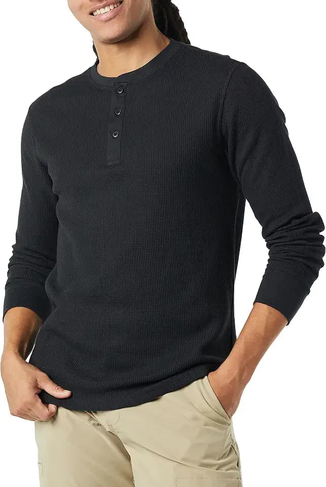 Amazon Essentials Herren Langärmeliges Waffel-Henley, Schmale Passform