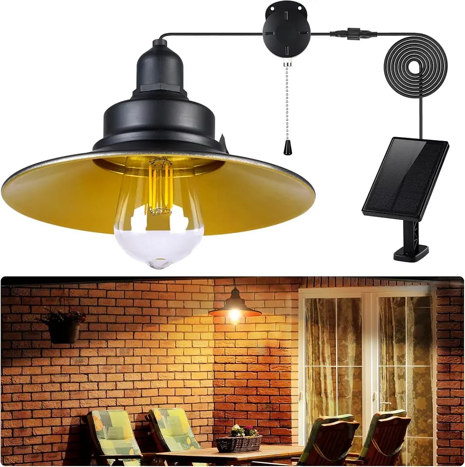 FabSty Solar Pendant Light Indoor Outdoor, Solar Shed Light with Pull Chain