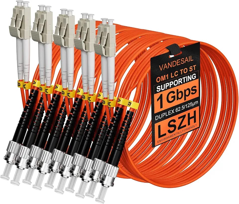 5 Pack LC to ST OM1 Fiber Patch Cable, 2M, 62.5/125µm