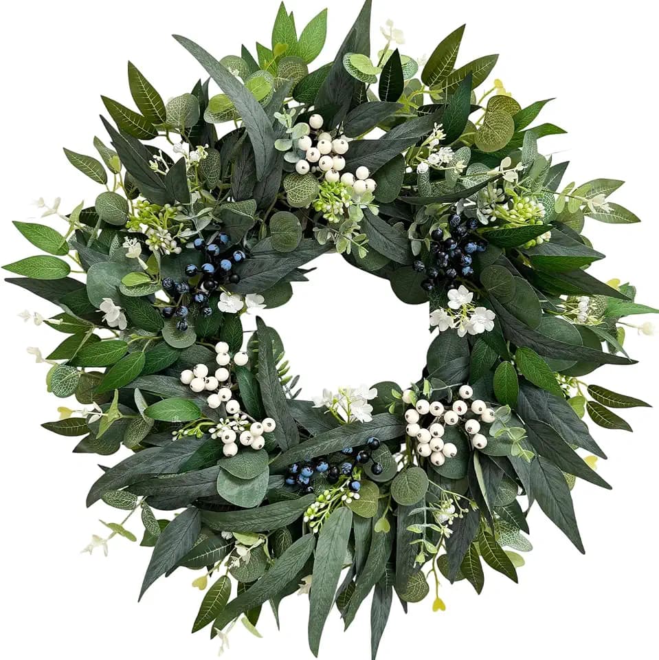 24'' Eucalyptus Wreaths for Front Door,Spring Summer Fall Winter Wreaths,Large Outdoor Greenery Wreaths for Porch,Wall,Holiday,Home Decor-Spring, Summer, Fall, Winter All Seasons