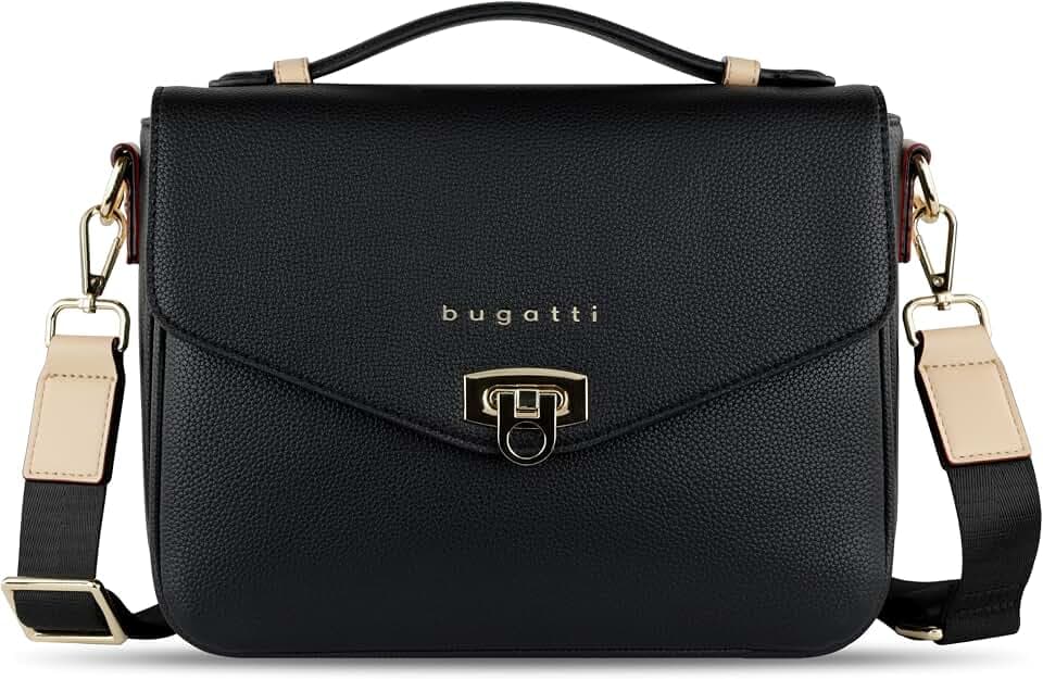 bugatti Ella Classic Bag für Damen, Umhängetasche aus Kunstleder, Henkeltasche, schwarz