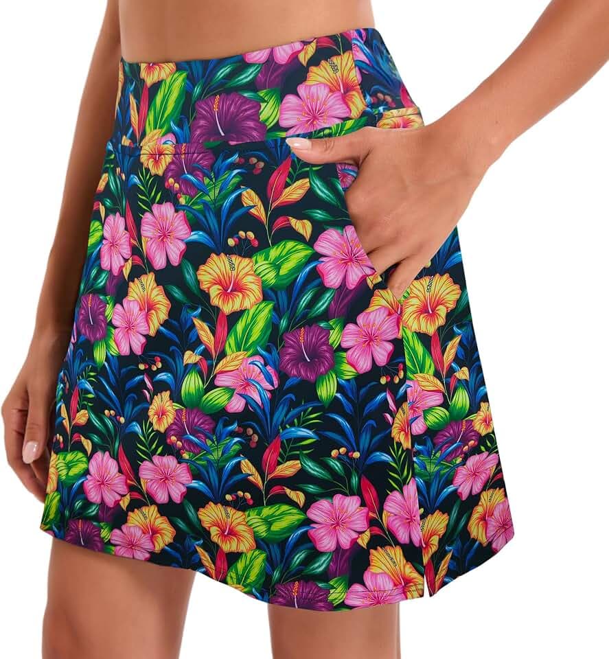 Oyamiki Skorts für Damen, sportlicher Tennisrock mit Shorts, lässige Taschen, Golf-Skort, hohe Taille, Workout, Sommerröcke