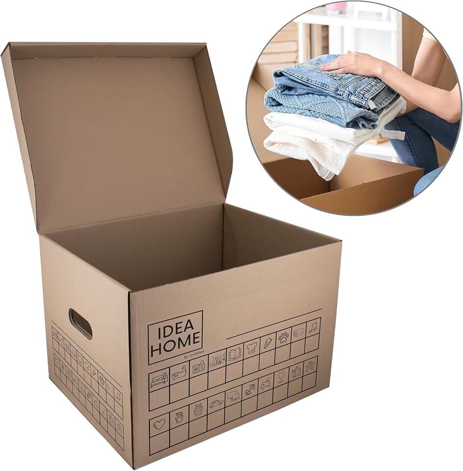 IDEA HOME 12er SET Umzugskartons Groß - Aufbewahrungsbox mit Deckel Pappe - Moving Boxes - Karton XXL mit Sehr Stabil Verpackungskarton mit einer Tragkraft von 30 kg: 431x333x294mm, Braun