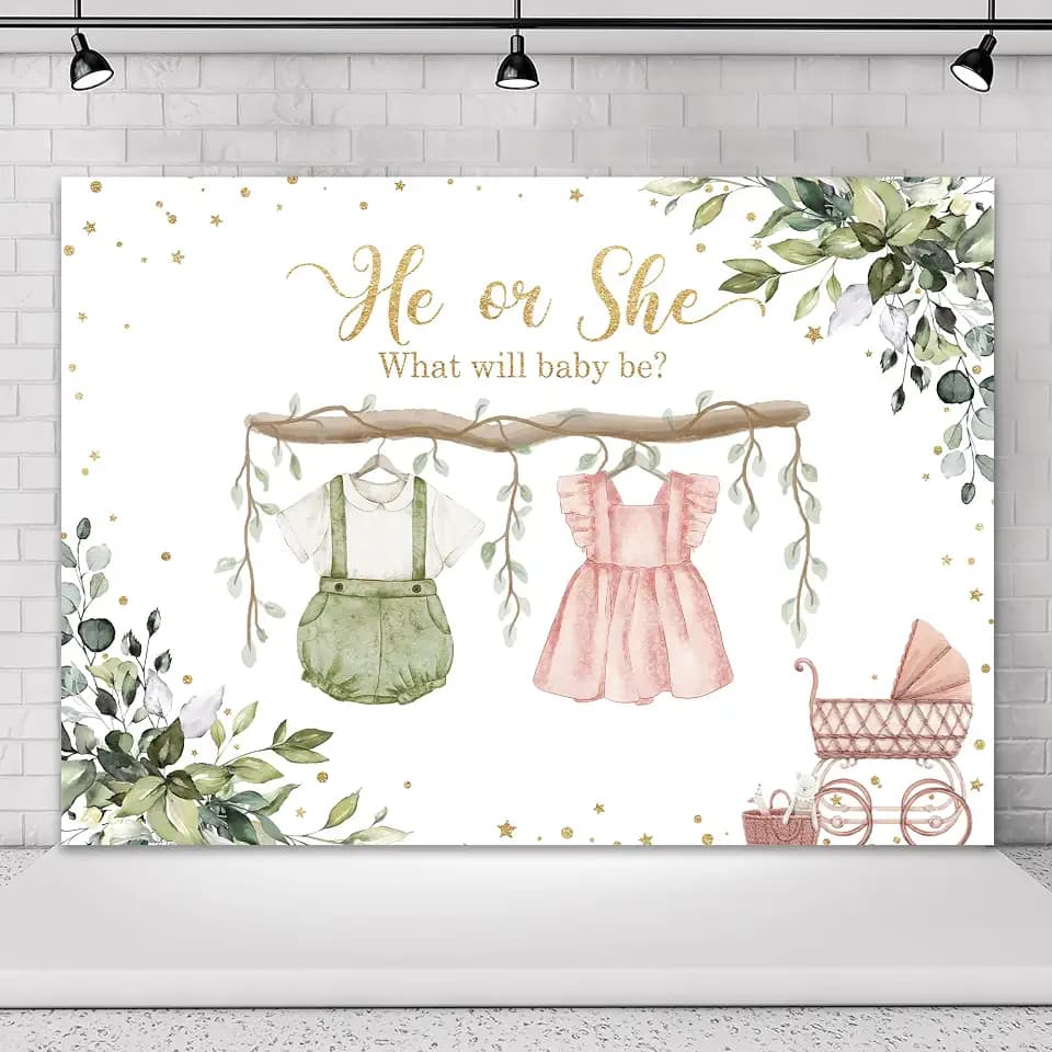 Gender Reveal Backdrop Baby Shower He or She Pink Party Decorations 7x5ft