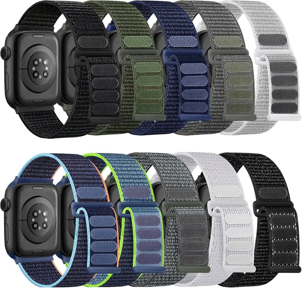 Lenrao 10 Pack Soft Nylon Bands Compatible with Apple Watch for Women Men 38mm 40mm 41mm 42mm 44mm 45mm 49mm, Stretchy Braided Solo Loop Strap for iWatch Series 11/10/9/8/7/6/5/4/3/2/1 Ultra SE 3/2/1