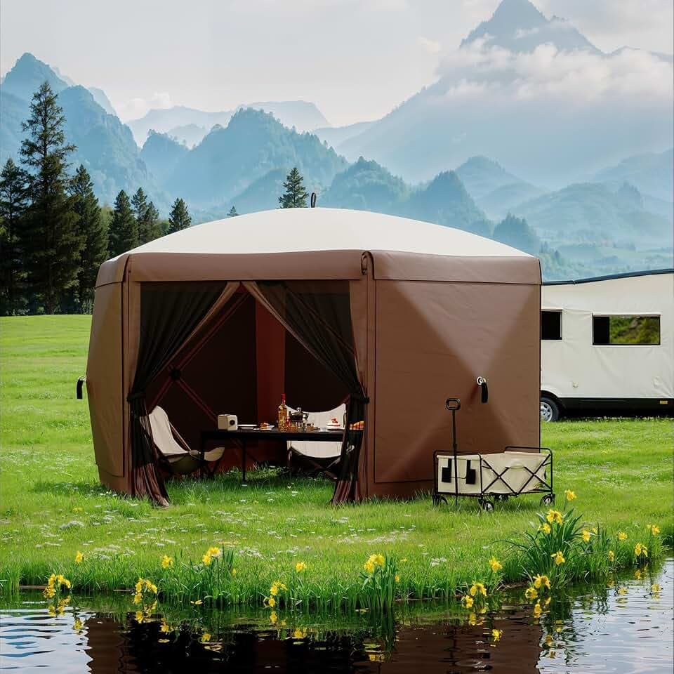 Garvee 13x13FT Pop-Up Canopy Tent |​ Instant Setup | Spacious 6-Sided Shelter | Detachable Wind Cloths, Beige & Khaki
