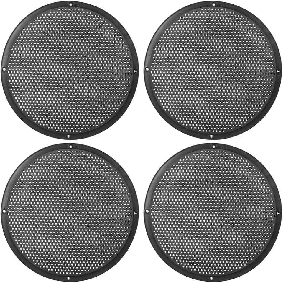 X AUTOHAUX 4pcs 10'' Plastic Audio Speaker Cover Mesh Subwoofer Grill Horn Guard Decorative Circle Grille Protector Black for Car