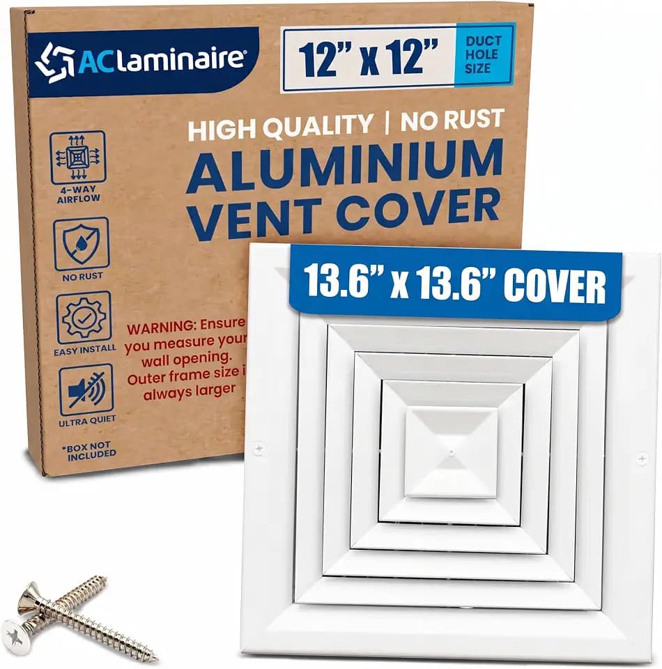12x12 Decorative Ceiling Air Vent Cover - 4-Way Aluminum HVAC Diffuser