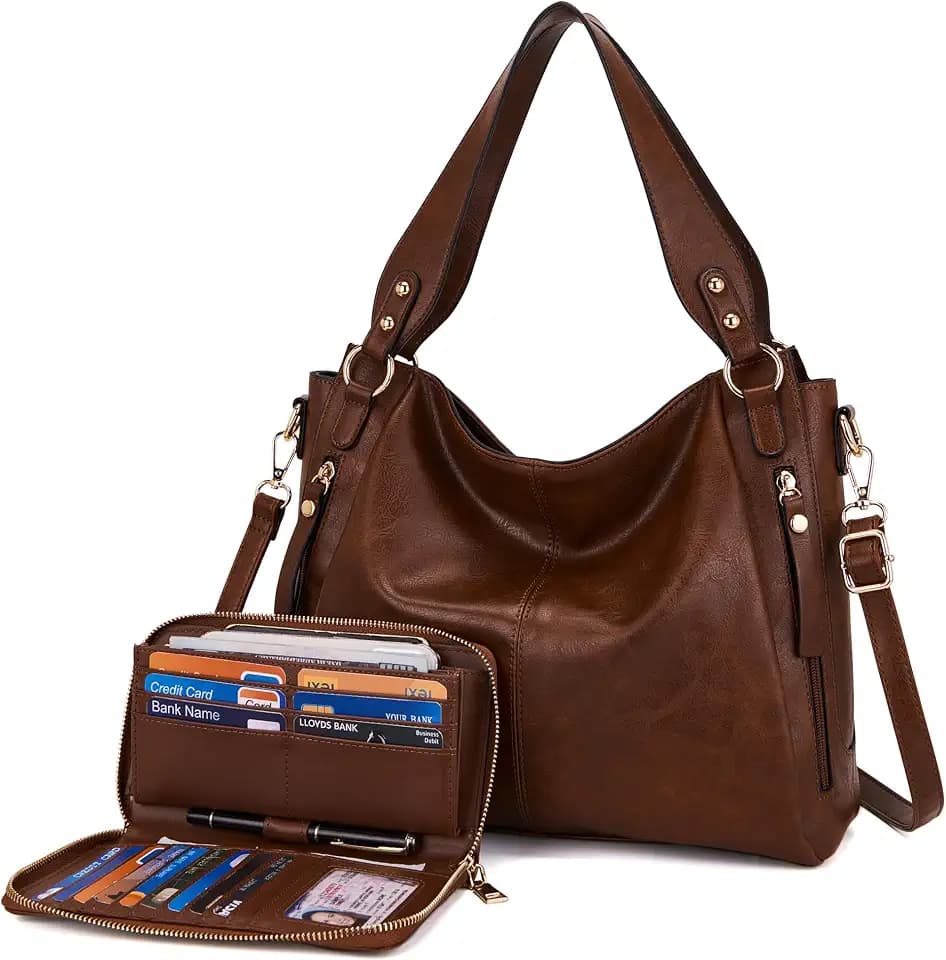 Womens Hobo Handbags Ladies Tote Shoulder Bags Purse and Wallet Set 2pcs