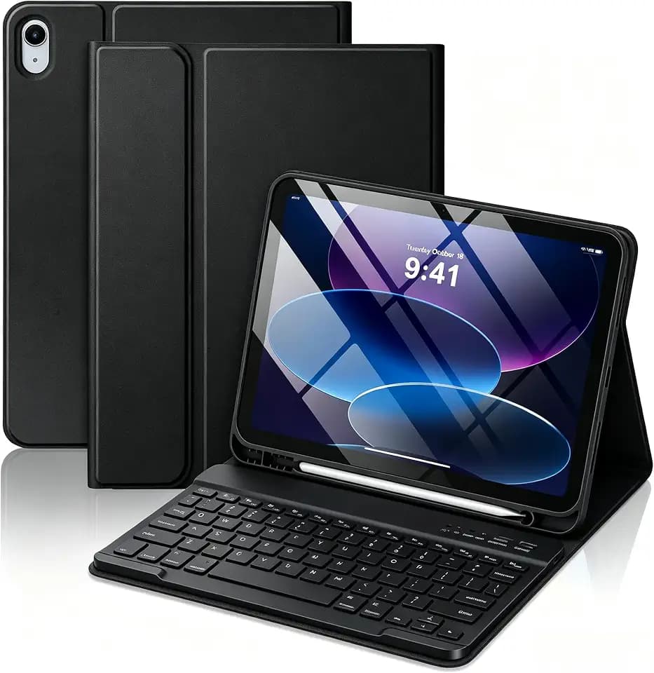 MMK for iPad A16 11th 10th Generation Case with Keyboard, Black