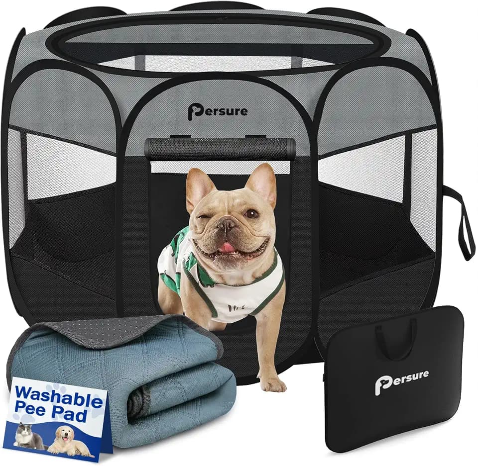Persure Cat Dog Playpen Tent Crate Cage with Pee Pad, Dark Grey Small