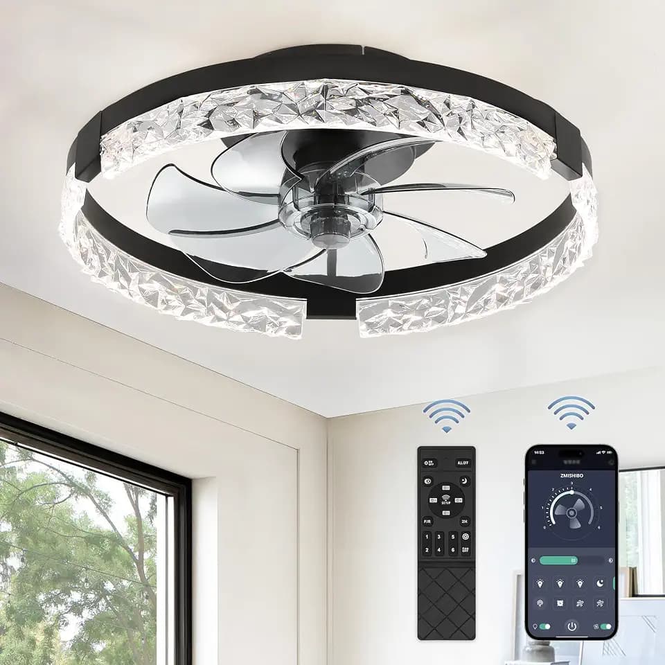 ZMISHIBO 18 Inch Ceiling Fans with Lights, Flush Mount Remote & App Control