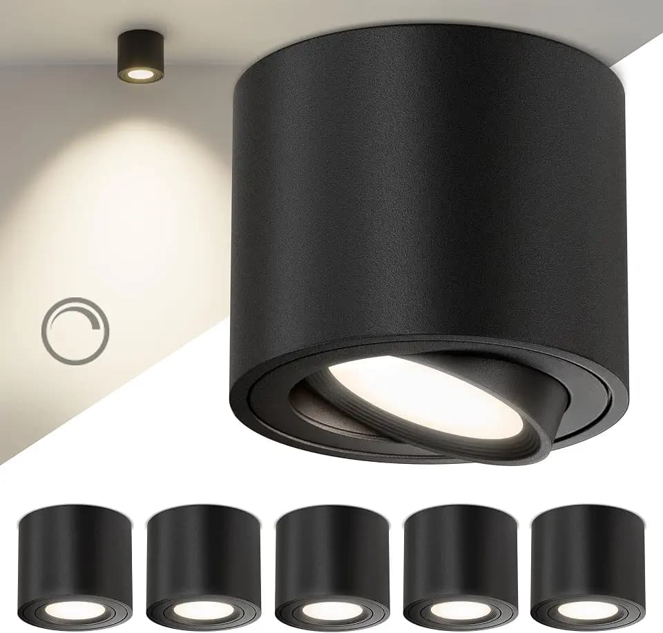 Scandinavian home LED Aufbauspot 6er Set inkl. LED Modul 230V Dimmbar, Warmweiß 3000K, 470lm, CRI 90+ I Deckenspots Aufputz Ø80x65mm I Spots Deckenleuchte Flach I Aufbaustrahler Schwarz