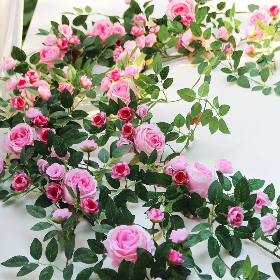 2 PCS 12FT Bendable Flower Garland, Fake Rose Vine for Home Decor,Pink