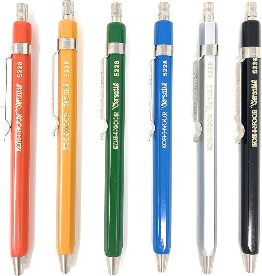 Fallbleistift Druckbleistift Metall kurz 2 mm Mine KOH-I-NOOR 6er Set incl. Bleistiftminen