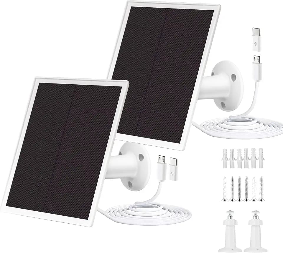 2 Packs Solar Panel for Security Camera, 5V USB Solar Panel Charger