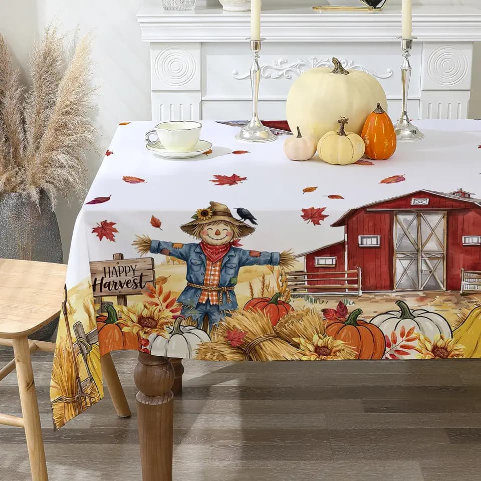 Fall Tablecloth 60x84 Inch Rectangle Pumpkin Fade Resistant