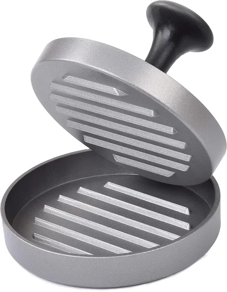 GRÄWE Burgerpresse mit 50 Blatt Backpapier, Hamburgerpresse Set aus Aluguss für leckere Hamburger, Patties, BBQ, Burger Presse mit Antihaftbeschichtung