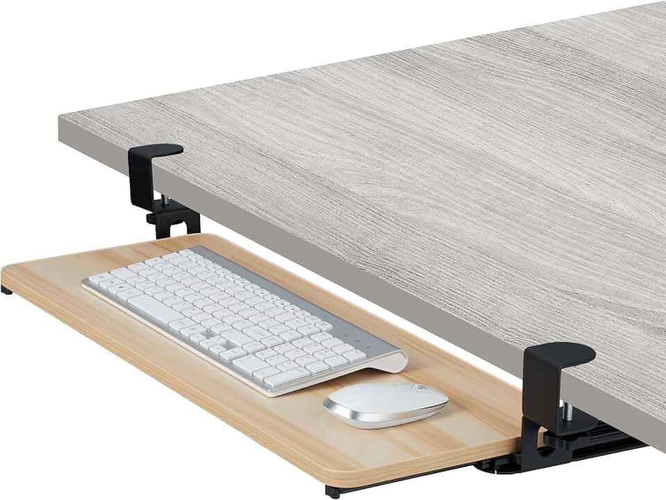 Relaxdays Tastaturablage, 65 x 24 cm, ausziehbar, klemmbar, natur