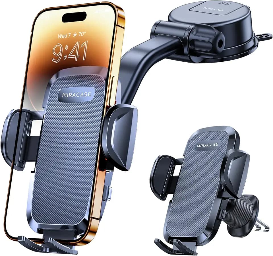 miracase [2025 Upgraded] Handyhalterung Auto Handy Halterung,Universal Car Phone Holder[Stärkste Saugnapf & Lüftungshaken] 360° Drehbar kfz autohalterung für iPhone Pro Max Samsung Galaxy Google
