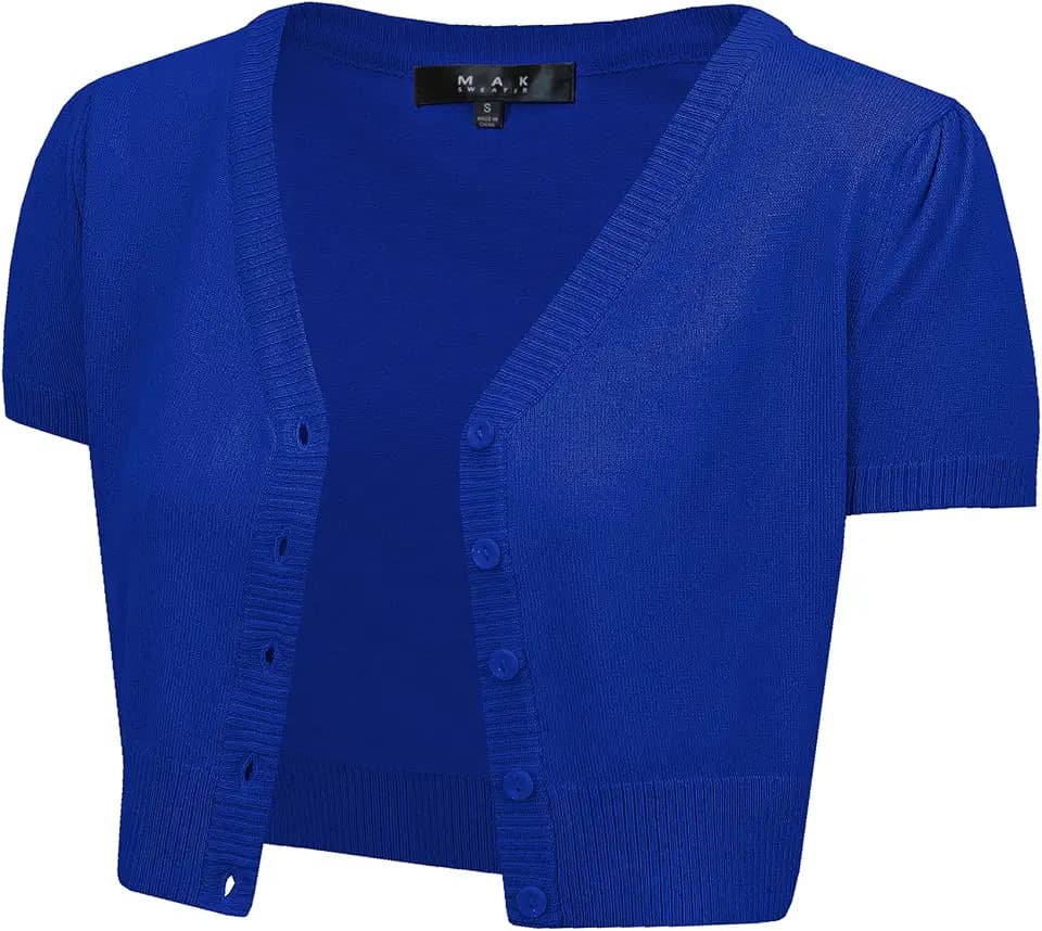 YEMAK Women's Short Sleeve V-Neck Cropped Bolero Cardigan