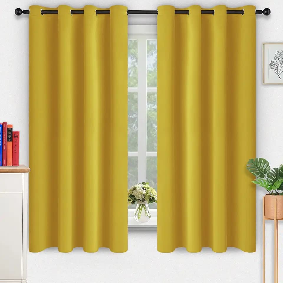 Yellow 52W x 45L Blackout Curtains Panels with Grommets, Room Darkening Thermal Insulated Short Window Drapes for Bathroom/Kids Nursery/Bedroom (Set of 2 Panels, 52 by 45 Inches, Yellow)