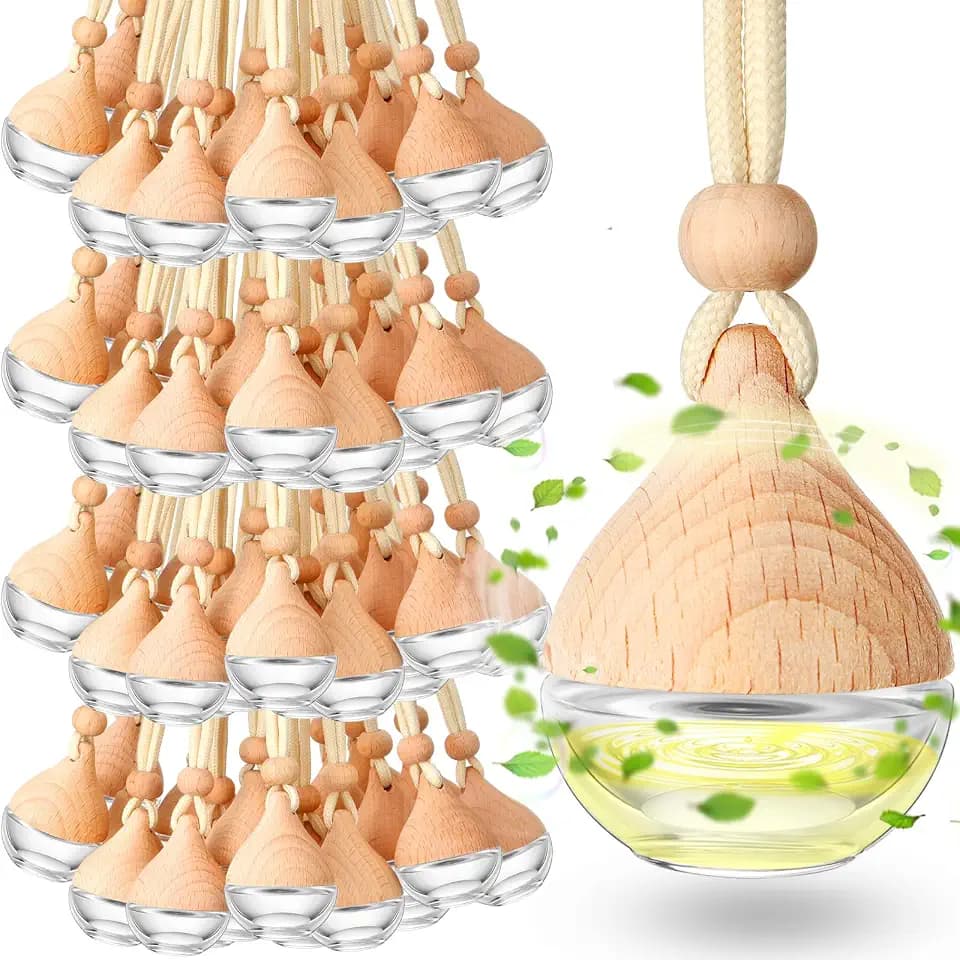 Rtteri 100 Pcs Glass Car Hanging Diffuser Bottles with Wooden Cap, Drop