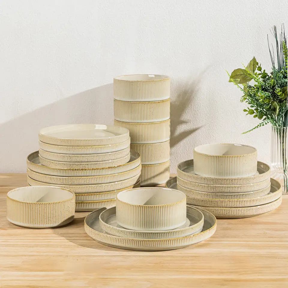 TheTerra Ceramic Dinnerware Set for 8, 24-Piece Plates and Bowls Set