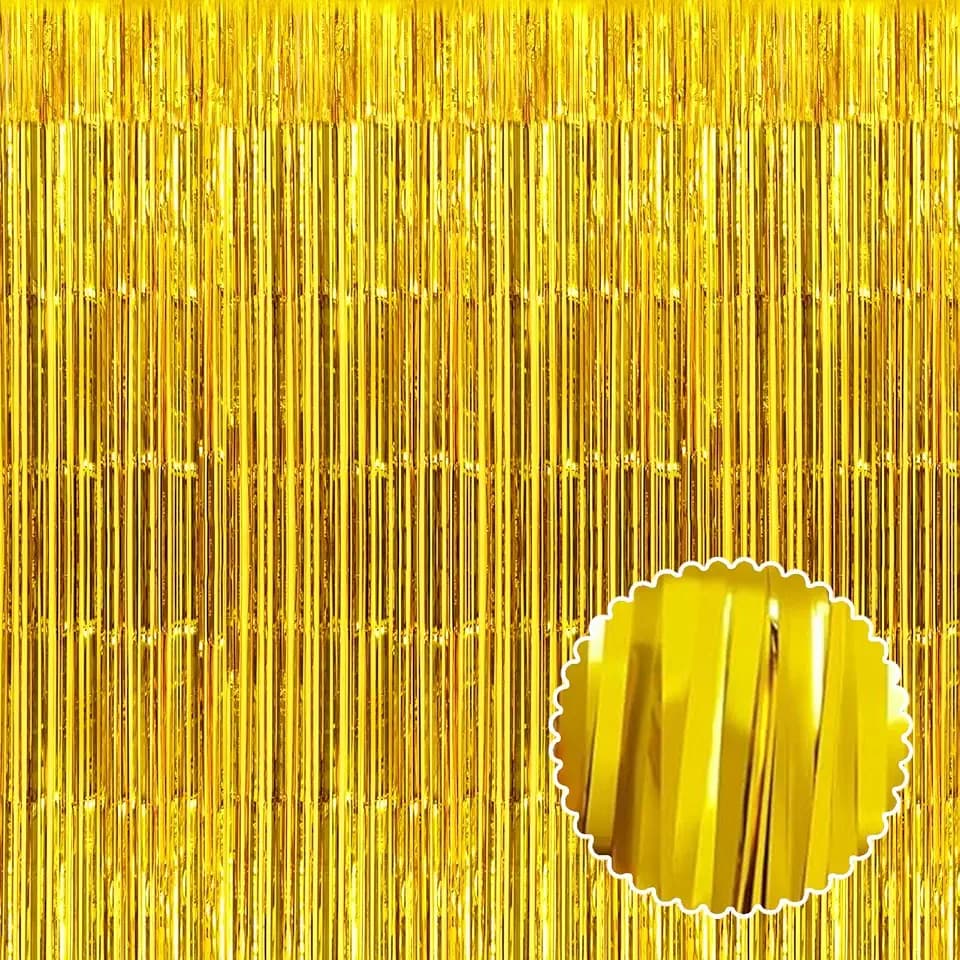 6Pack Gold Foil Fringe Curtain Backdrop, 3.28Ft x 9.8Ft Metallic Tinsel Foil Fringe Streamer Curtains for Wedding Parties, Graduation, Birthday, Lndependence Day Party Decoration