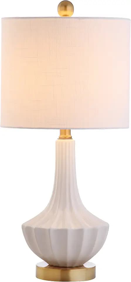 JONATHAN Y Parker Ribbed Ceramic Gourd Nightstand Table Lamp 21.5", White
