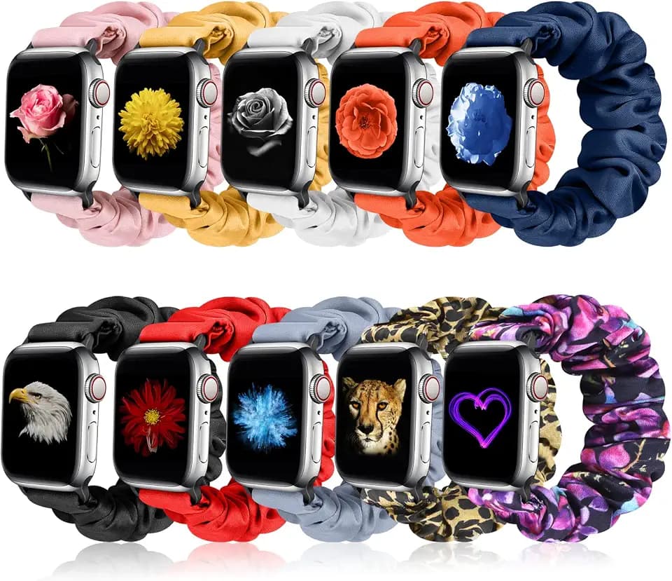 10 Packs Bands Compatible with Apple Watch Band Scrunchie 38mm 40mm 41mm 42mm 44mm 45mm 46mm 49mm Women Straps Wristband for iWatch Series 11 10 9 8 7 6 5 4 3 SE Ultra 3 2 1