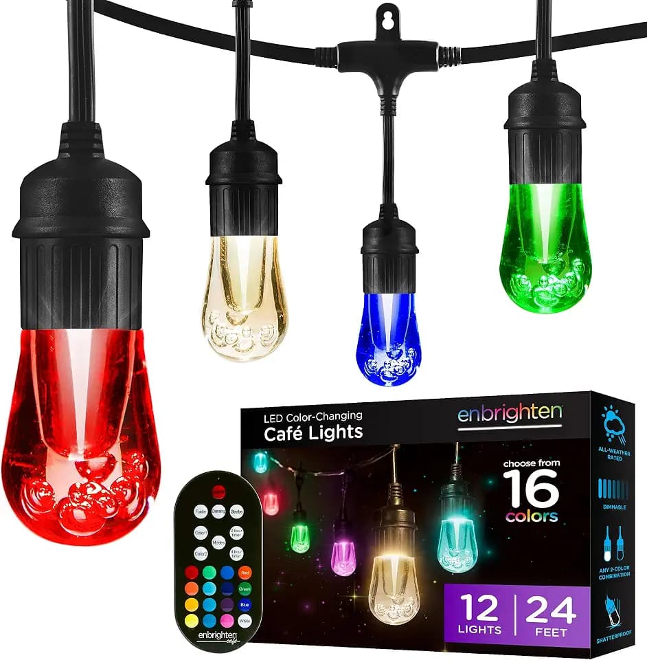 Enbrighten Vintage Outdoor String Lights, 24ft, 12 Bulbs, Remote Control
