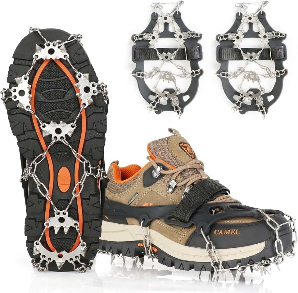 Steigeisen/Stiefel mit 24 Zähnen Edelstahl Ketten rutschfeste Spikes Schnee EIS Steigeisen Tragbar Trekking Wandern Camping Bergsteigen Winter.