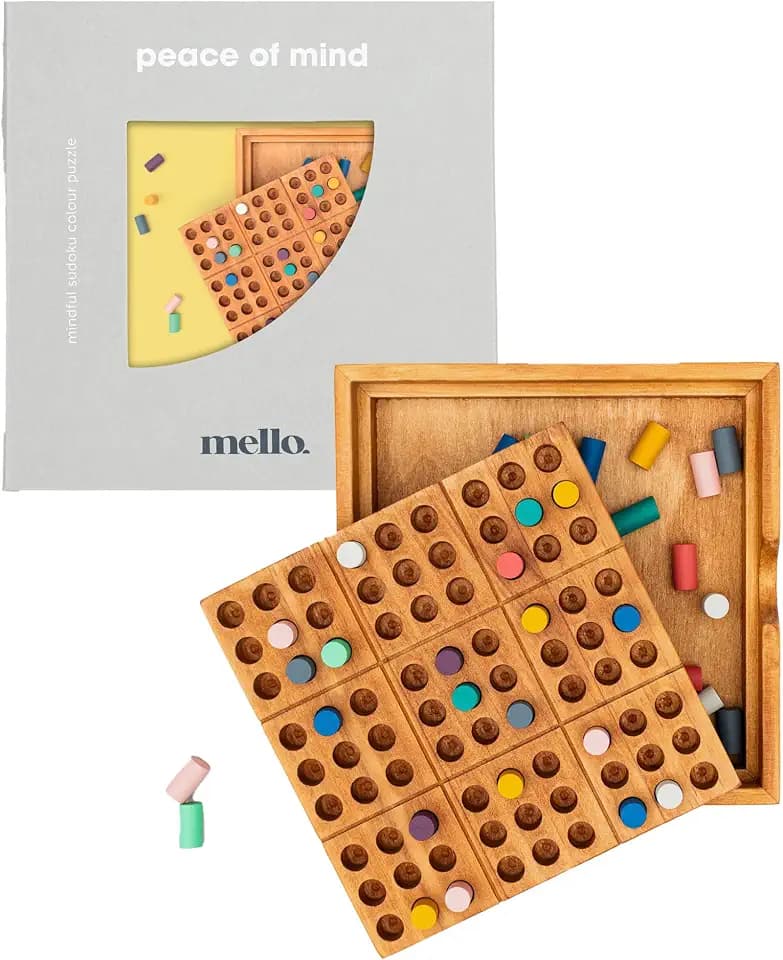 Luckies of London Mello Sudoku | Holz-Sudoku | Entspannungs- & Achtsamkeits-Spiel | Modernes, farbiges Holzpuzzle | Wohnkultur, Wohnzimmer-Dekor & Couchtisch-Dekor