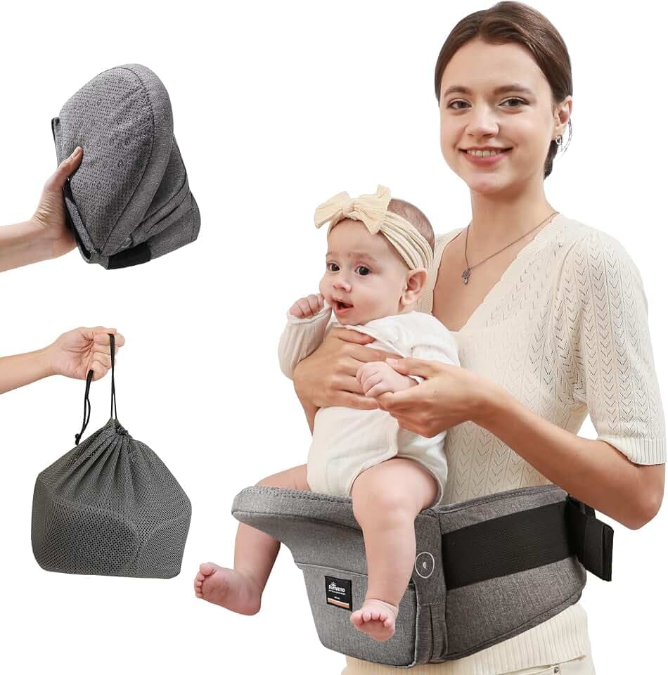 SUNVENO Baby Hüftsitz Faltbar, Ergonomischer Hüftsitz für Babys, Leichte und kompakte Tragehilfe mit Aufbewahrungstasche, geeignet für 0-36 Monate