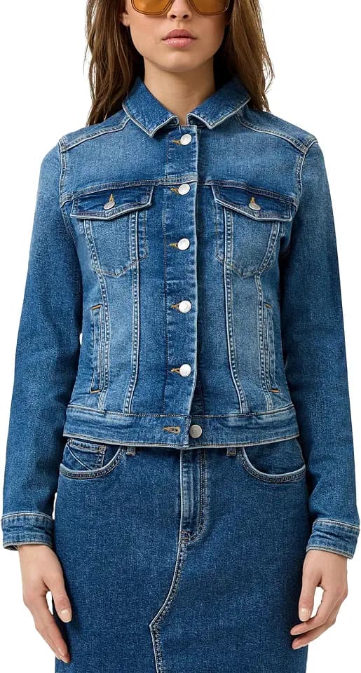 QS Damen Indoor-Jacke – Denim, tailliert, Used-Effekt