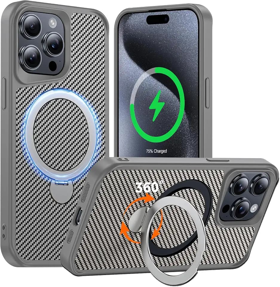 FlyReal Designed for iPhone 15 Pro Max Case with 360° Magnetic Stand
