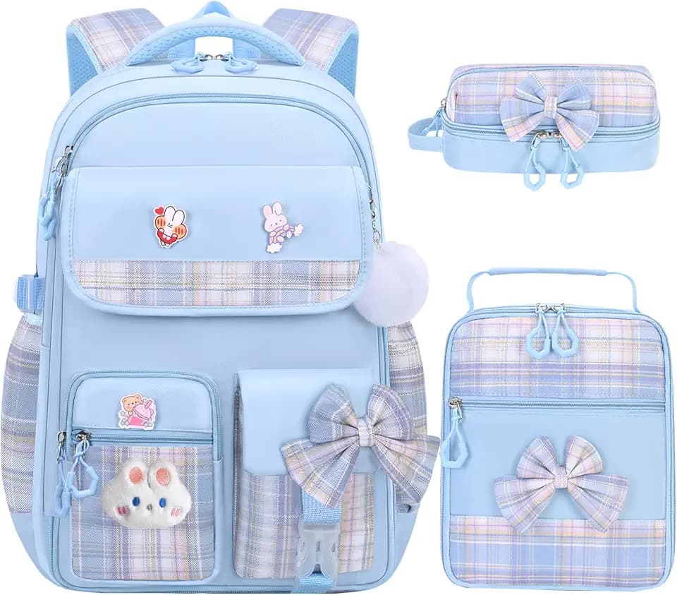 NSEQB Girls Backpack Set With Lunch Box For Elementary & Middle School