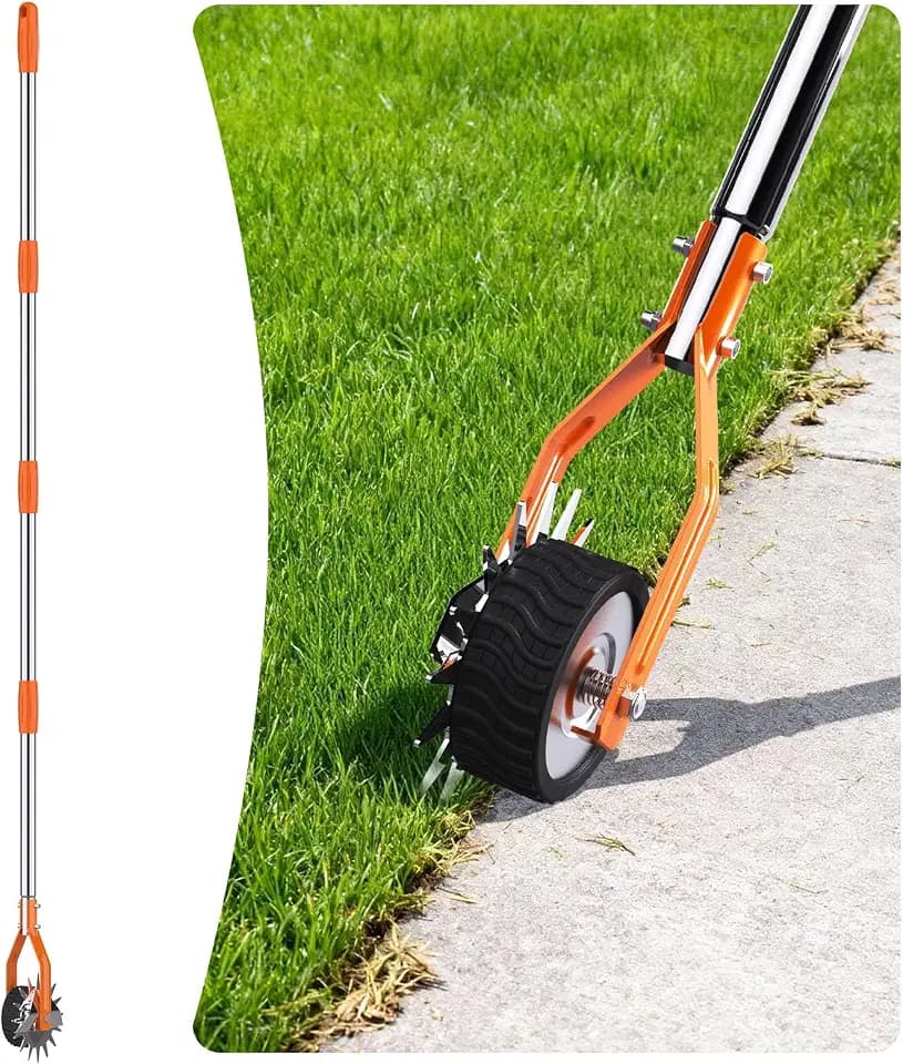 Edger Lawn Tool - 67 inch Wheel Rotary Lawn Edger with Adjustable Stainless Steel Handle, Grass Edge Trimmer for Sidewalks, Driveways & Landscaping (Orange)