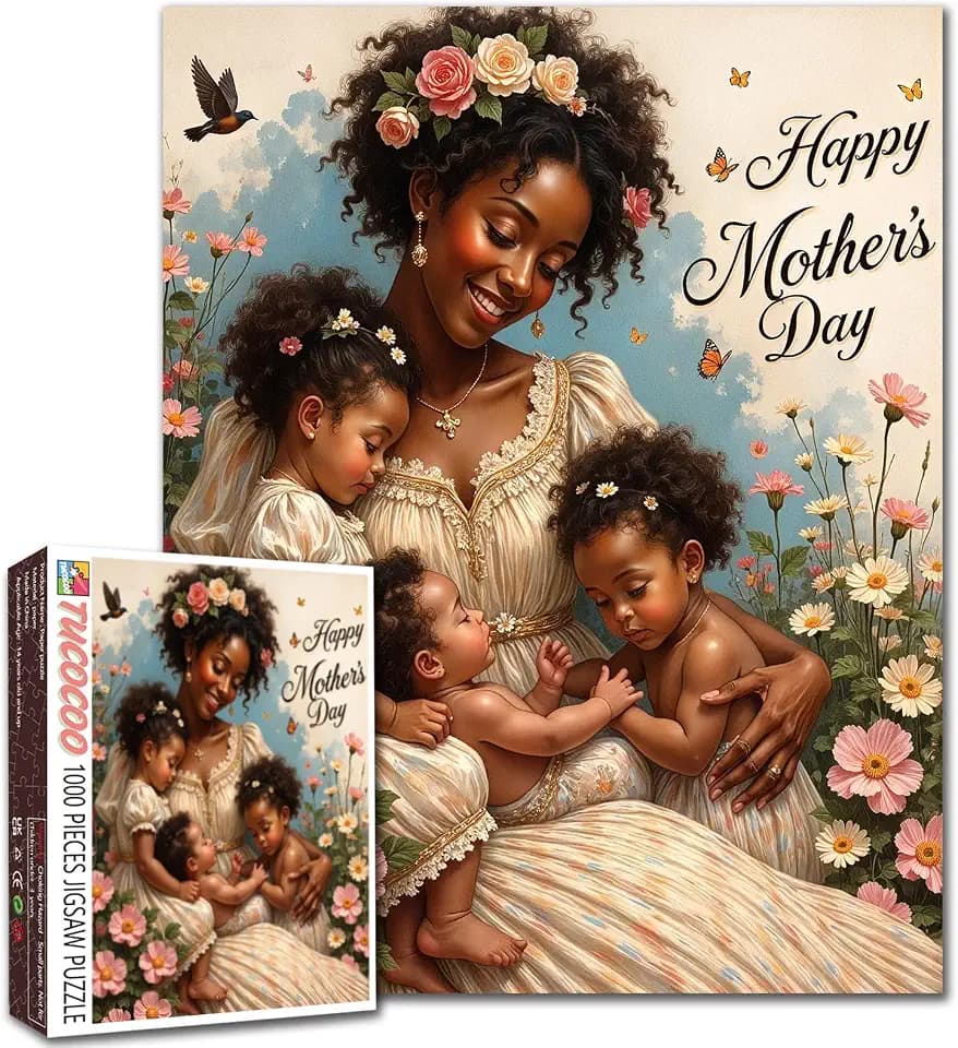 Mother and Children Jigsaw Puzzles for Adults Happy Mother's Day 1000 Pieces Puzzles for Challenging Family Activity Games Mom Art Jigsaw Puzzle DIY Craft Puzzles Home Decor 20x27 Inches