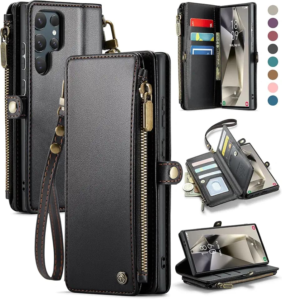 Defencase for Samsung Galaxy S24 Ultra Wallet Case with Card Holder, Black