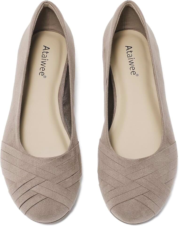Ataiwee Women's Wide Width Flats Shoes - Casual Comfortable Round Toe Plus Size Ballet Shoes.