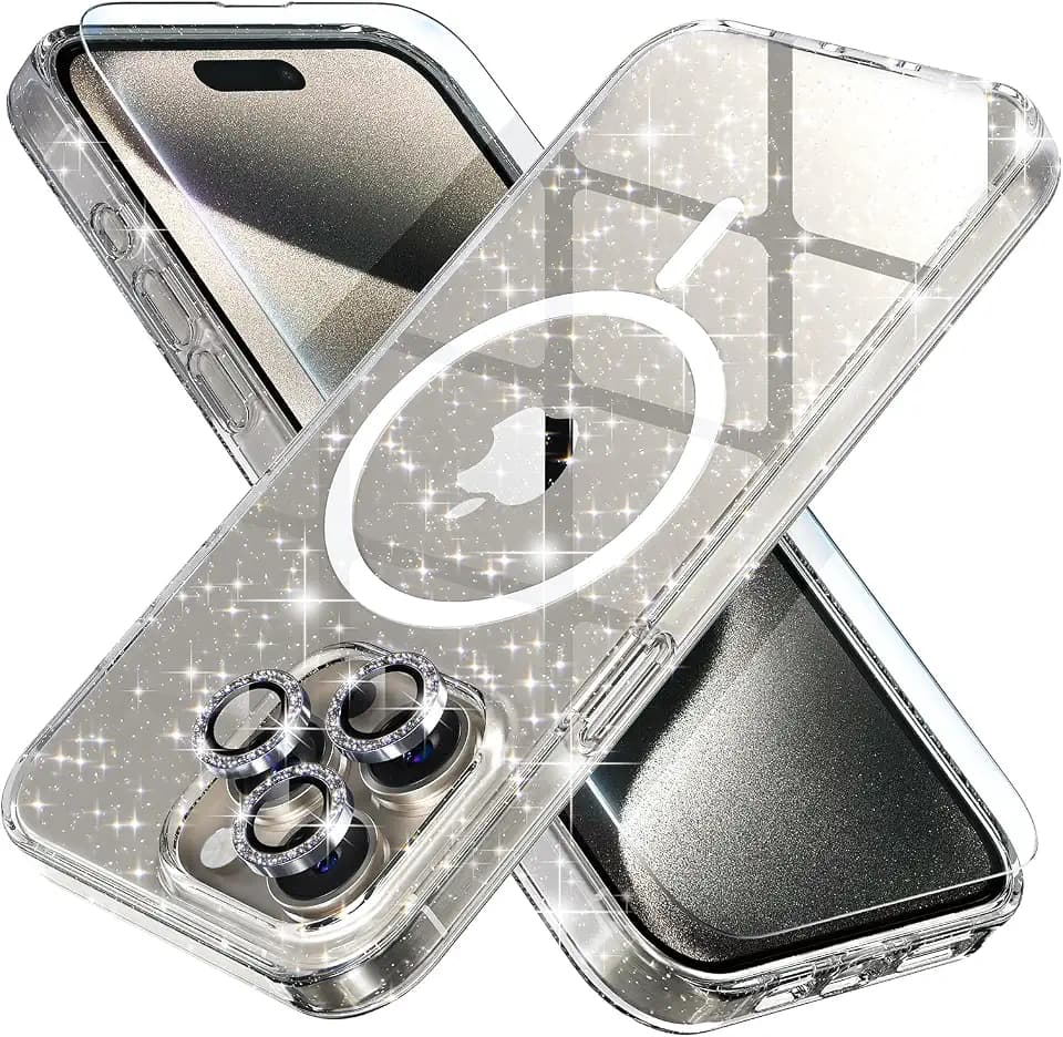 Choiche for iPhone 15 Pro Case Compatible with MagSafe, Glitter Clear