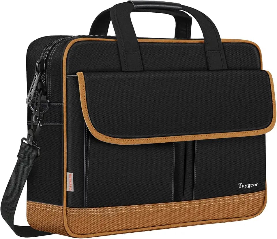 Taygeer Laptop Briefcase, 15.6 Inch Messenger Shoulder Bag, Black Brown